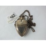19thC Scandinavian heart shaped pill box on chain suspension, 2.5” long