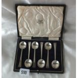 Boxed set of six Art Deco tea spoons with cut terminals, Shef 1936 by TB & S 28g.