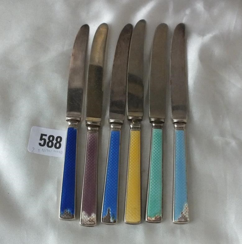 Set of six enamelled tea knives with steel blades - Image 2 of 2