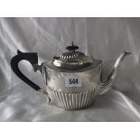 Boat shaped half reeded teapot, 11” over spout Chester 1911 380g.
