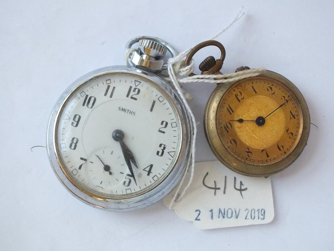 Metal fob watch and a pocket watch by Smiths