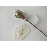 Antique engraved gold turquoise stick pin