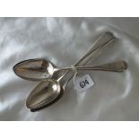 Set of four Georgian OE pattern table spoons, Lon 1828 by CH 230g.