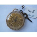 18ct. FOB WATCH with gilded dial by W Grey of Lester