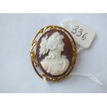 9ct. oval cameo in the form of female, 1.5” long