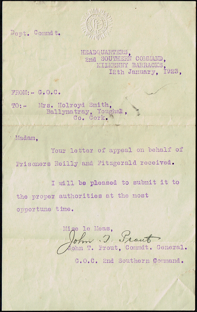 1922-1923 Archive of letters between Republican prisoners and Lady Holroyd Smyth and related - Image 2 of 3