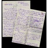 1923 (April 4 & 25) Letters from Edith Sommerville to Sir Horace Plunkett. A four-page letter