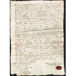 1654 A soldier in Cromwell's army, contract of sale of his land grant. One page, on paper,