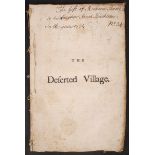 Goldsmith, Oliver. The Deserted Village, A Poem By Dr. Goldsmith. First Irish edition, signed by the