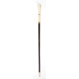 Edwardian ivory handled walking cane, by Kendall & Sons. The straight tapered walking cane with