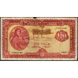 Central Bank of Ireland, 'Lady Lavery', Twenty Pounds, 14-6-49. 03X 013301, signed Brennan and