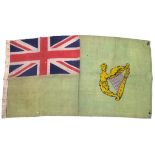 19th century green Irish ensign, of small proportions. A green flag, Union flag to the upper left