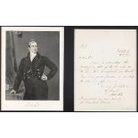 1840s Autograph letter signed by Sir Robert Peel. One page, quarto, April 11, from Whitehall, with a