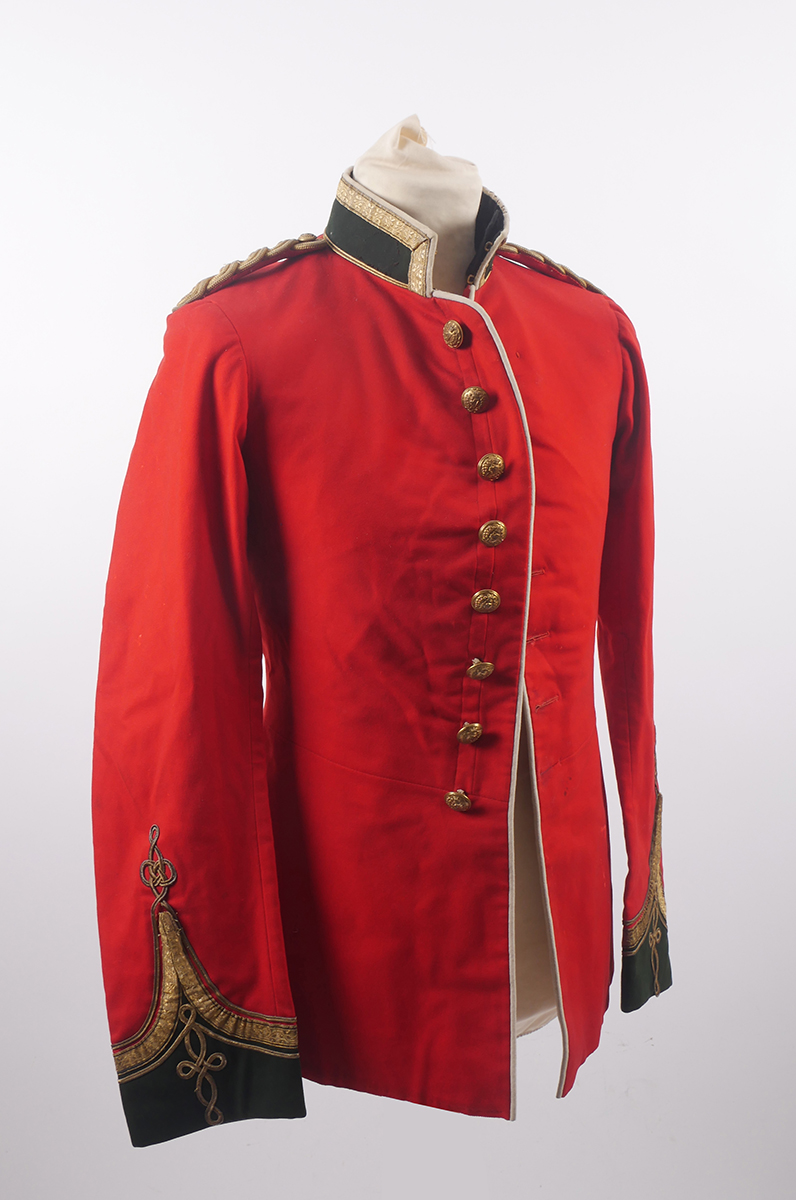 Victorian Connaught Rangers officer's parade dress tunic. The scarlet tunic with gilt embroidered