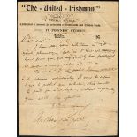 Circa 1900. Arthur Griffith letter to a contributor to United Irishman newspaper. Handwritten and