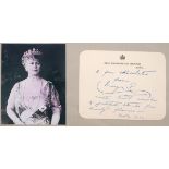1950 Autograph note signed by Queen Mary (Mary of Teck) to Ernest Bevan. A note on a Marlborough