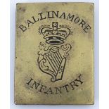 Circa 1790. Ballinamore Infantry, Co. Leitrim, brass cross belt plate. A brass rectangular convex