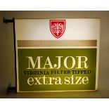 Major cigarettes, lit outdoor advertising sign. A lightbox advertising sign for Carroll's Major