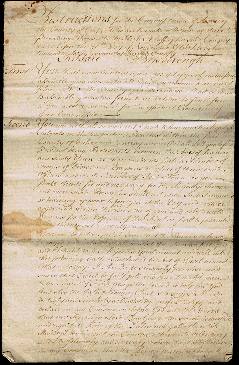 1756 (November 20) Instructions for the Commissioners of Army of the County of Cork from Lords