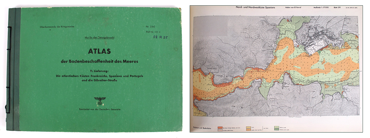 1943 German U-boat atlas of charts covering the coasts of France Spain Portugal and Gilbraltar
