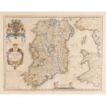 1654 Map of Ireland by Blaeu. A hand-coloured, engraved map, Hiberno Regnum Vulgo Ireland in the