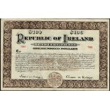 1920 Republic of Ireland Bond Certificate for One Hundred Dollars Issued by Dáil Eireann, with
