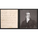1801 (November 21) Autograph note signed by Sir Robert Peel. One page, 12mo, Peel refers to
