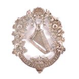 19th century Philharmonic Society badge. A white metal, oval, pin-back badge a garland of shamrock
