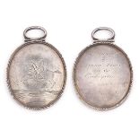 1803 Cooleystown Cavalry silver prize medal. An oval convex medal, the obverse finely engraved