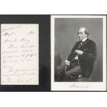 1858 (August 5) Autograph letter signed by Benjamin Disraeli. Two page octavo, from Hughenden