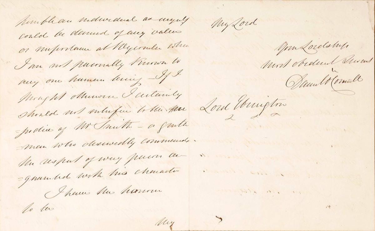 1832 Letter from Daniel O'Connell A two page letter, handwritten and signed by O'Connell, in which