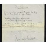 1937 Samuel Beckett, The Vulture, signed autograph poem. Hand-written in pencil on Ballynatray