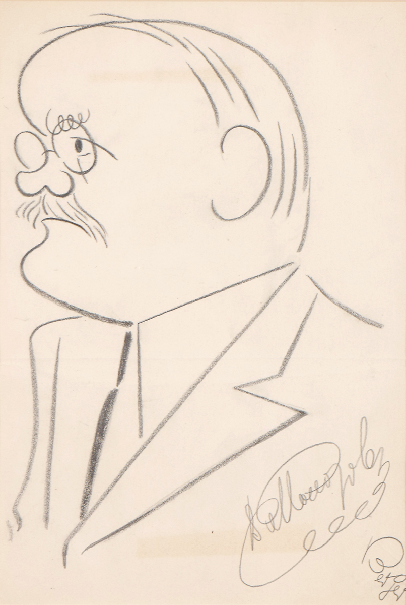 Vyacheslav Molotov, Soviet Minister of Foreign Affairs, caricature by Oscar Berger, signed by artist