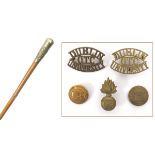 1914-1918 Dublin University Officer Training Corps, swagger stick, badges and buttons. (4) The