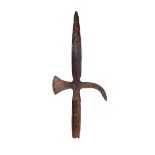 Late 18th century, wrought iron pike. A blacksmith-made, poleaxe-type pike head, of a type used by