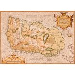 1584 Map of Ireland by Ortelius. A hand-coloured, engraved map, Hiberniae Britannicae Insulae Nova