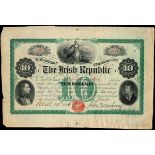 1866-1867. The Irish Republic Ten Dollars bond, large issue. Issued on 14 April 1866 to S.