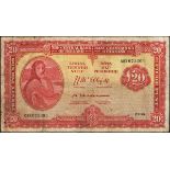 Central Bank of Ireland, 'Lady Lavery', Twenty Pounds, 2-9-55. 08X 075365, signed McElligott and