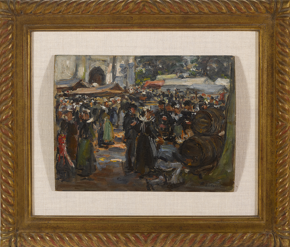 Aloysius C. O'Kelly (1853-1936)A FÊTE AT CONCARNEAU, FRANCE oil on bowed panel signed lower right - Image 2 of 3