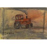 Basil Blackshaw HRHA RUA (1932-2016)RED TRACTOR IN FIELD acrylic, pastel and pencil on paper