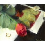 Thomas Ryan PPRHA (b.1929)STILL LIFE WITH ROSE oil on board signed lower right 6 by 7.50in. (15.2 by