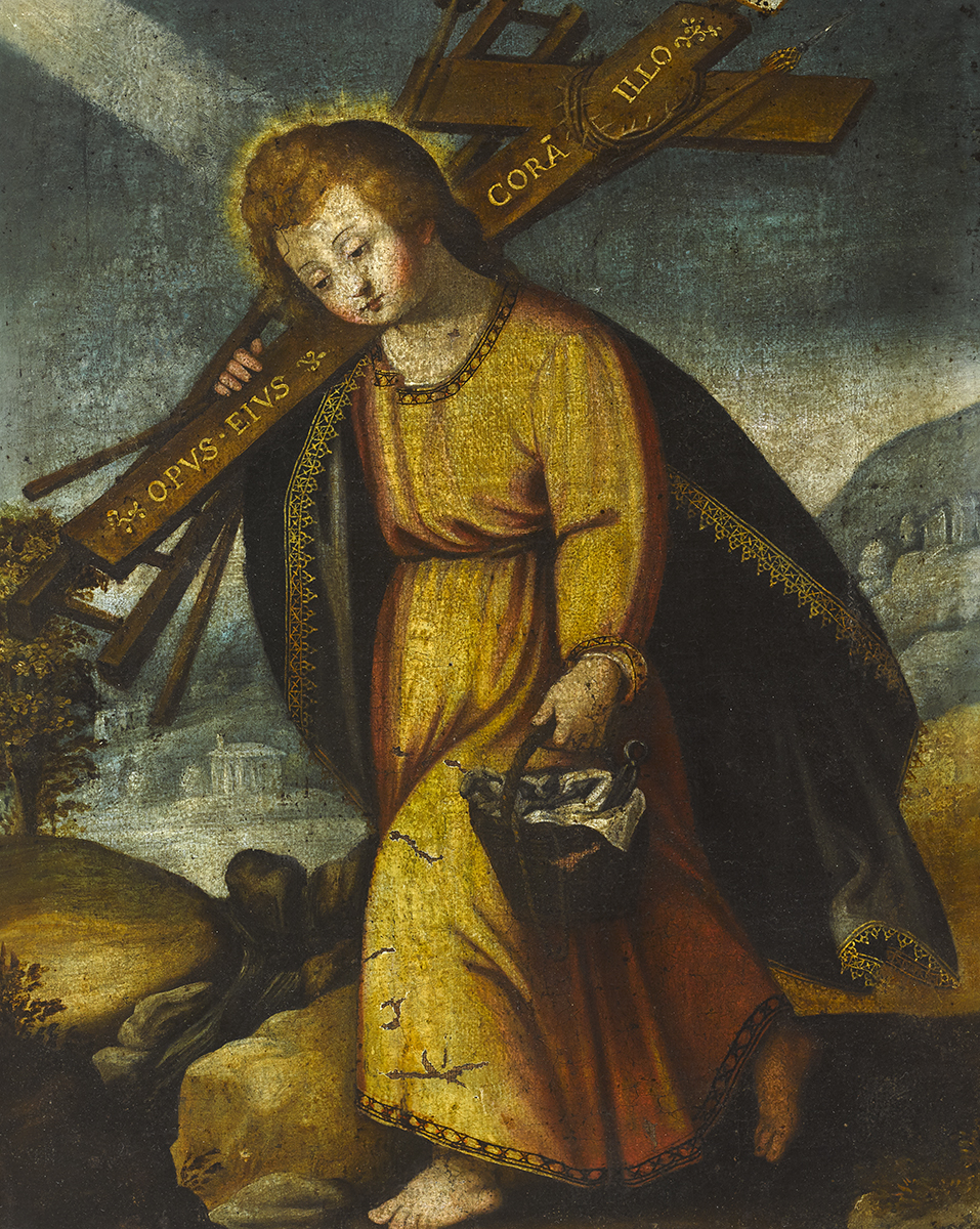 17th Century SpanishSchool THE INFANT CHRIST BEARING THE INSTRUMENTS OF THE PASSION oil on canvas