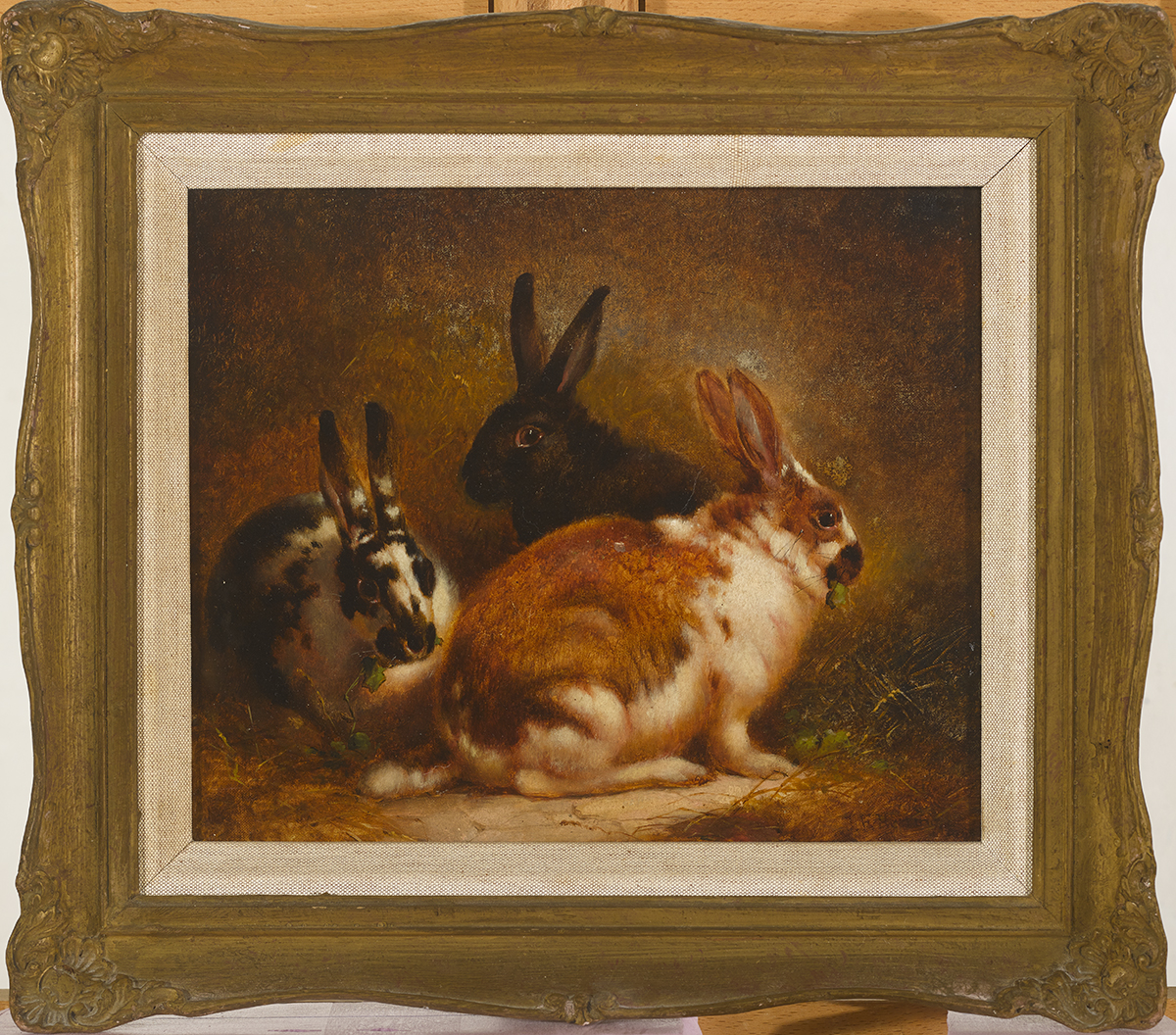 John Frederick Herring Jnr (British, 1815-1907)RABBITS FEEDING oil on canvas signed and indistinctly