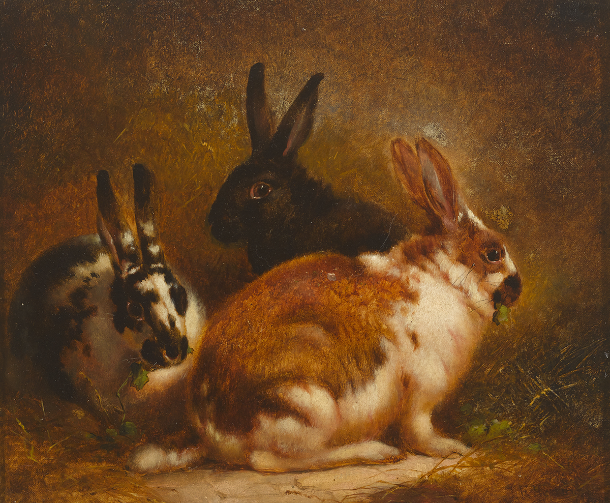 John Frederick Herring Jnr (British, 1815-1907)RABBITS FEEDING oil on canvas signed and indistinctly - Image 2 of 2