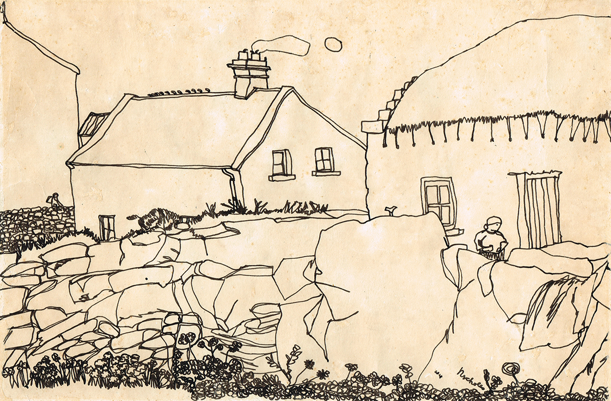 Nick Nicholls (1914-1991) LIAM O'FLAHERTY'S ARAN COTTAGE, INISMORE ARAN ISLANDS, 1944 ink signed and