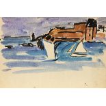 May Guinness (1863-1955) HARBOUR SCENE watercolour attributed on reverse by Ernie O’Malley 8 by 11.