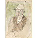 Jack Butler Yeats RHA (1871-1957) MAN IN HAT AND WAISTCOAT, 1899 watercolour and pencil 5 by 3.50in.