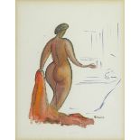 Rolli Luke Roland (fl.1940s-1950s) NUDE WITH BATH TOWEL, c. 1944 watercolour signed lower right 11