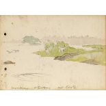 Jack Butler Yeats RHA (1871-1957) DONKEYS AND SWANS AT COOLE, 1899 watercolour and pencil