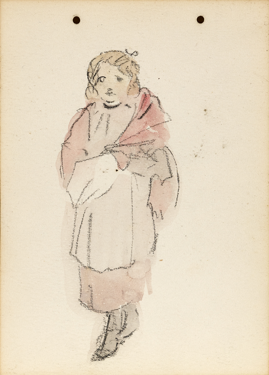 Jack Butler Yeats RHA (1871-1957) GIRL IN A SHAWL, 1899 watercolour and pencil 5 by 3.50in. (12.7 by